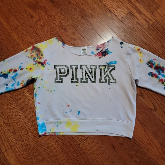 PINK Victoria's Secret Tops - Victorias Secret PINK soft cropped tie-dye  sweatshirt